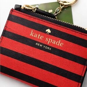 NEW! Kate Spade Fairmount Square Cori Zip Card Case w Key Ring, Navy/Red